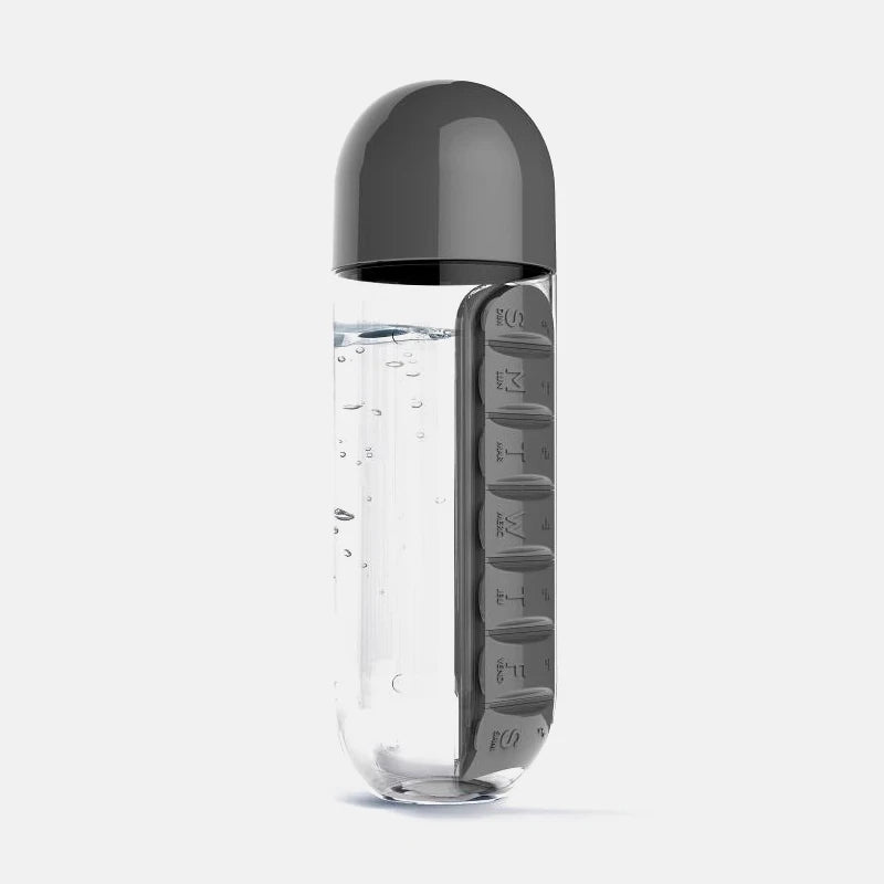 600ml 7-Day Pill Organizer Water Bottle – Travel Medicine Container