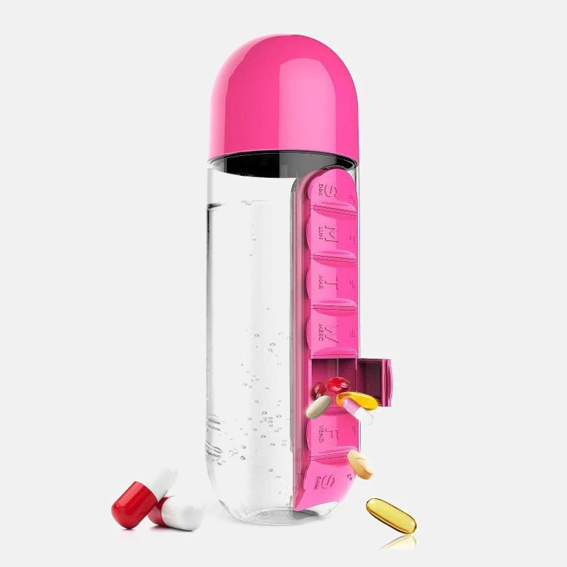 600ml 7-Day Pill Organizer Water Bottle – Travel Medicine Container