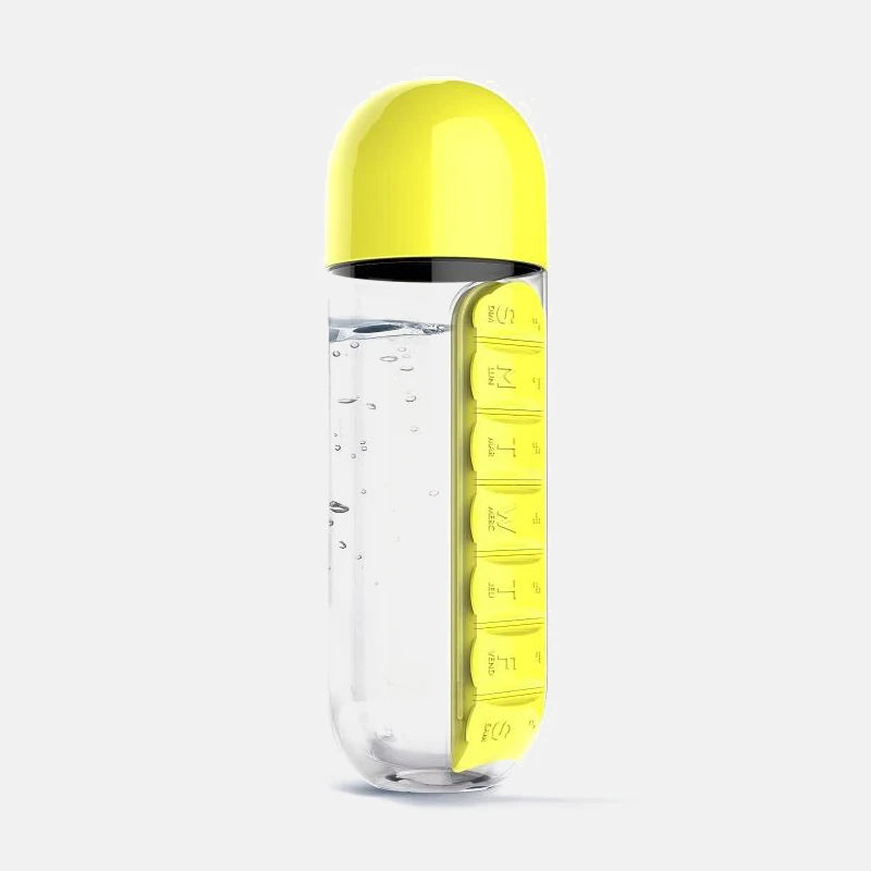 600ml 7-Day Pill Organizer Water Bottle – Travel Medicine Container