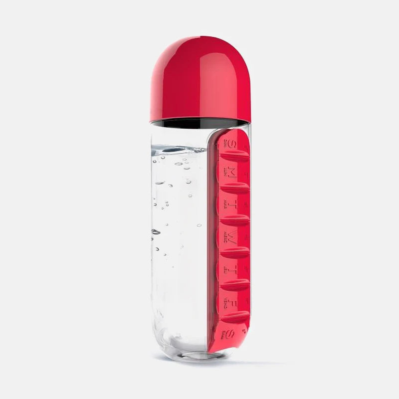 600ml 7-Day Pill Organizer Water Bottle – Travel Medicine Container
